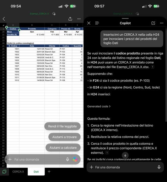Usare Copilot in Excel su iPhone