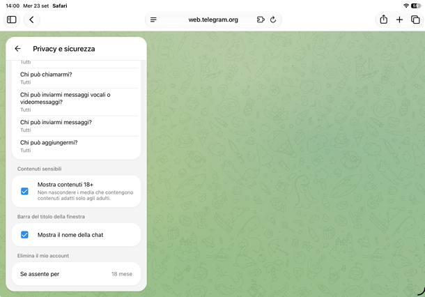 Telegram Web da ipad