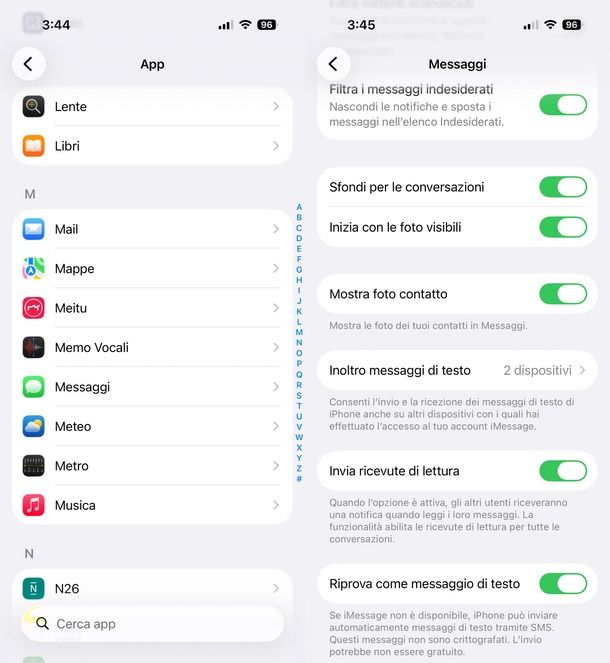 ricevute lettura messaggi iPhone