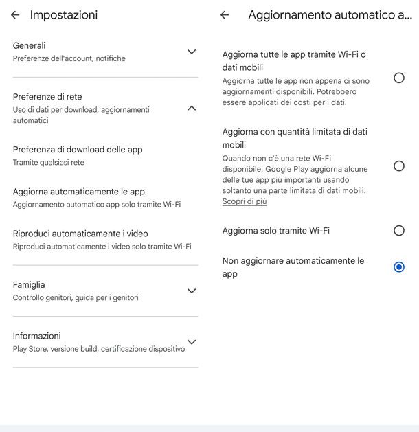 Aggiornamenti automatici di tutte le app del Play Store