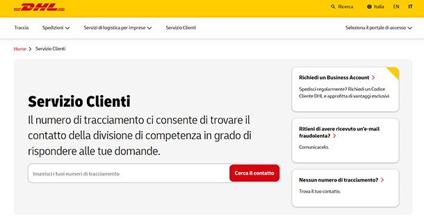 Ricerca contatti DHL