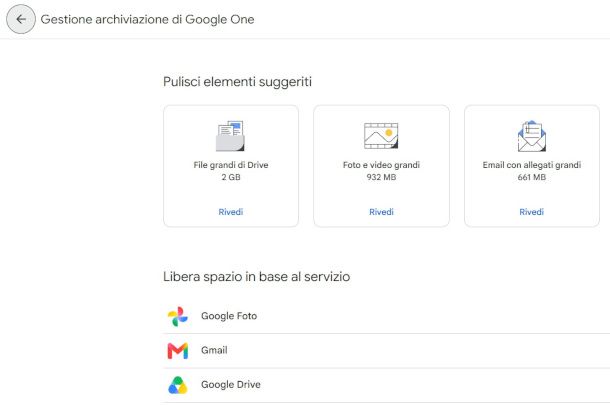 funzione Google One per cancellare file grandi da Google Drive