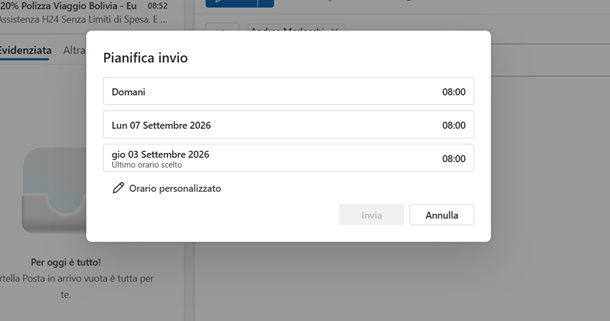 pianificare email con outlook