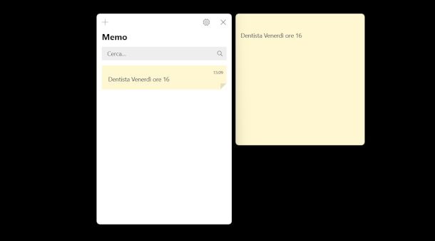 interfaccia programma Sticky Notes