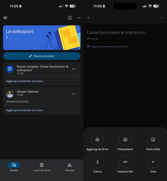 Allegare il lavoro a un compito su Classroom studente smartphone