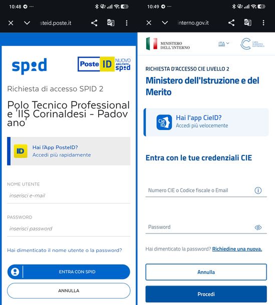 Accedere con SPID Poste ID e CIE smartphone