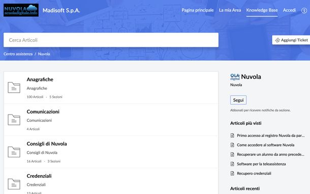 Cercare articoli Nuvola Knowledge Base da browser