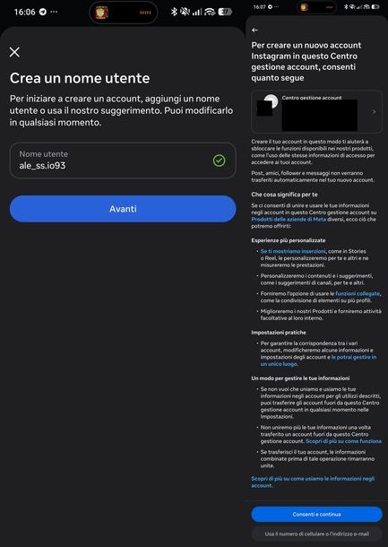 Scegliere il nome utente e il tipo di account Instagram Android