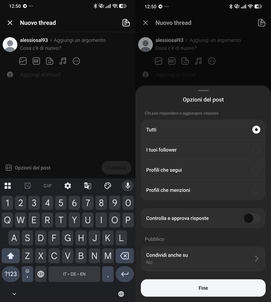Pubblicare un thread su Threads Android