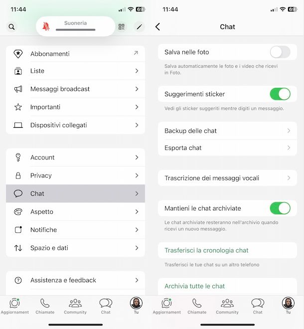 Impostazioni WhatsApp