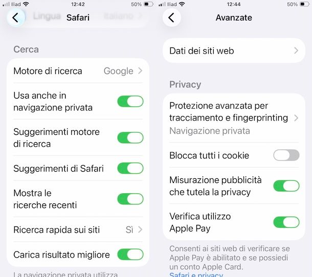 Impostazioni Safari