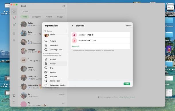 lista numeri bloccati WhatsApp PC