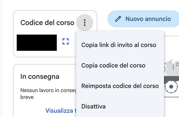 Copiare il codice del corso Classroom docente computer
