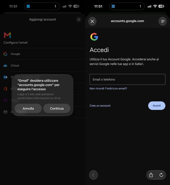 Accedere account Google app Gmail iPhone