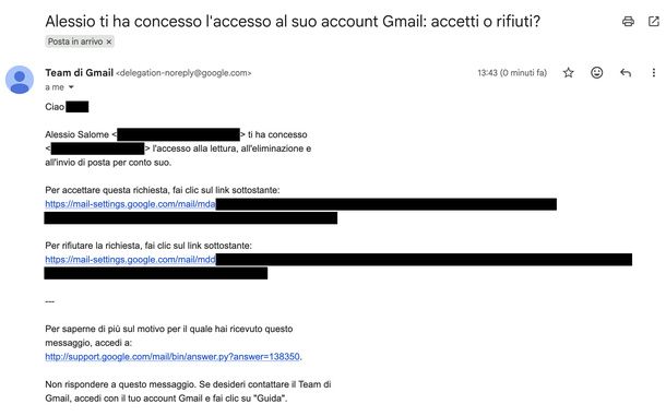Accettare invito delega Gmail PC