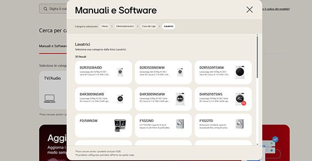 Ricerca manuali lavatrici LG