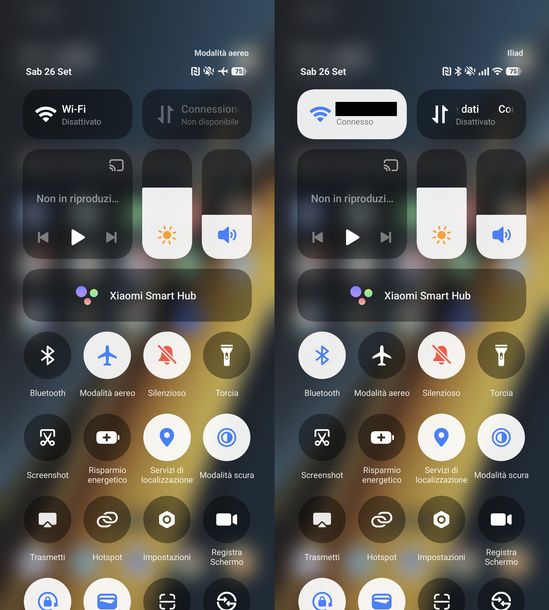 Togliere modalità aereo dal centro di controllo Xiaomi