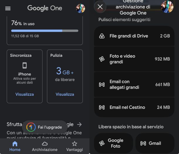 schermate app Google One