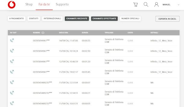 dettaglio traffico sito Vodafone