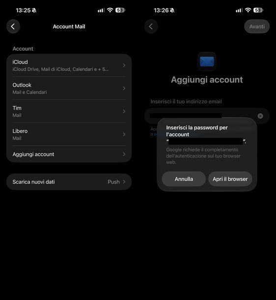 Aggiungere account Google Mail iPhone