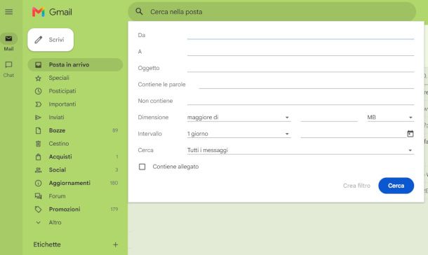 cancellazione email da webmail Gmail