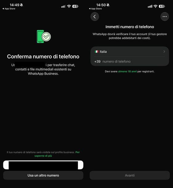 Registrare numero fisso su WhatsApp Business smartphone
