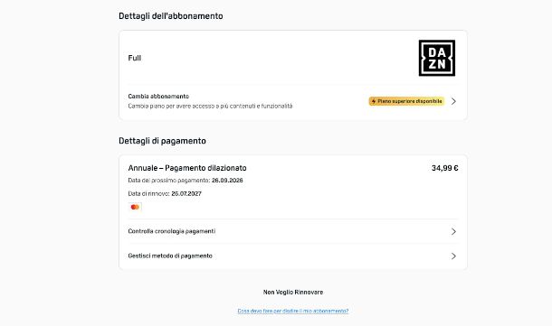 disattivazione abbonamento DAZN da sito