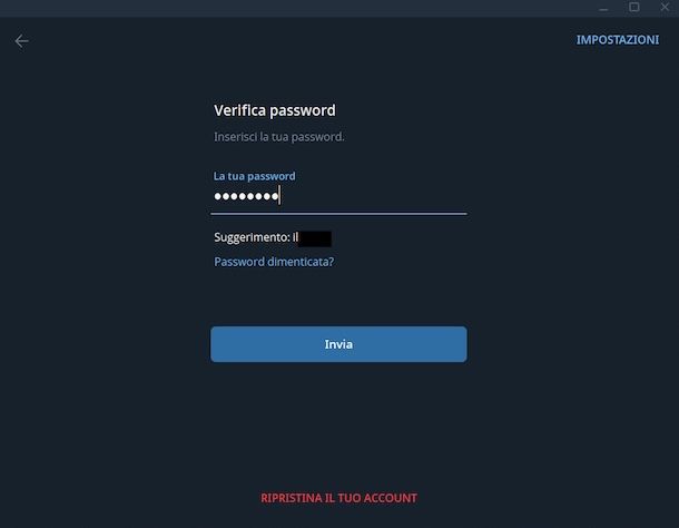 Ripristinare account Telegram Windows
