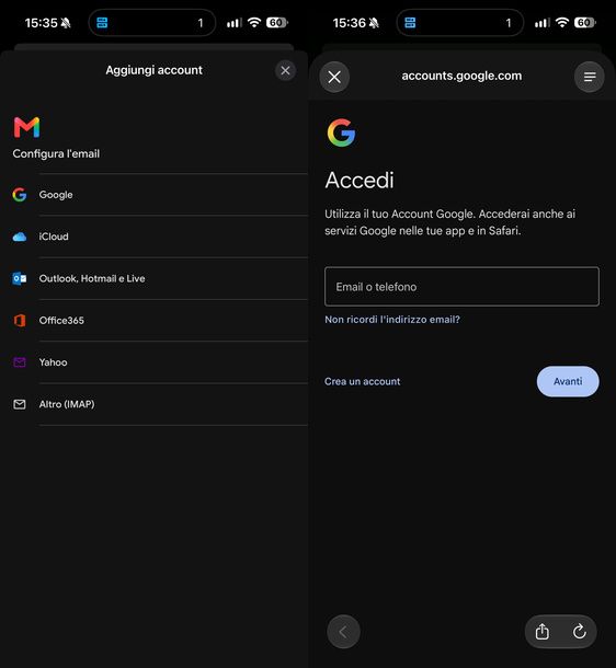 Aggiungere account Google app Gmail iPhone