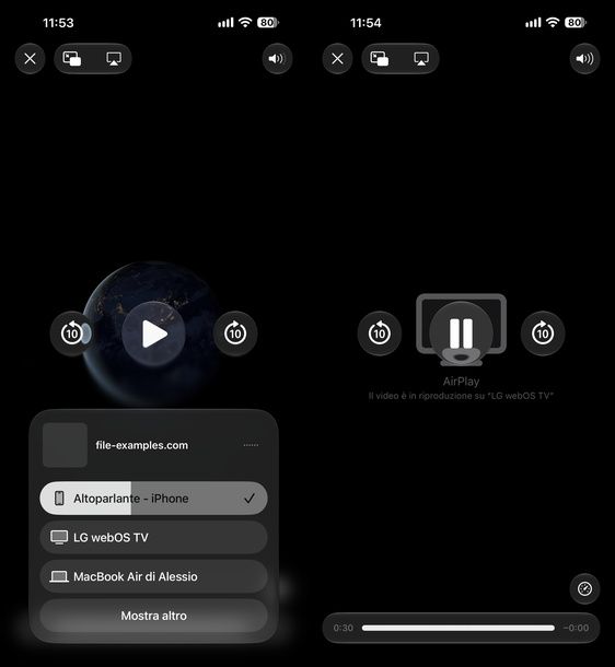 Riprodurre video locale su TV con AirPlay iPhone