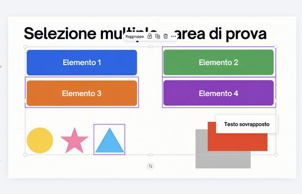 Selezionare più elementi Canva Mac