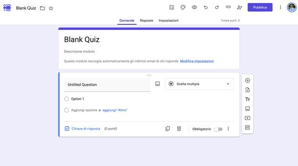 Aprire il quiz Google Moduli
