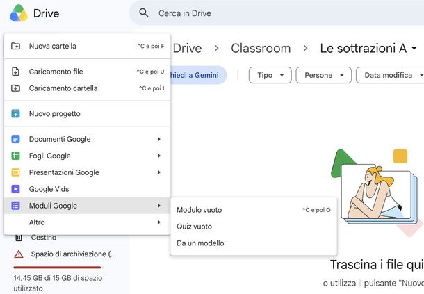 Creare un quiz vuoto Google Moduli da Drive
