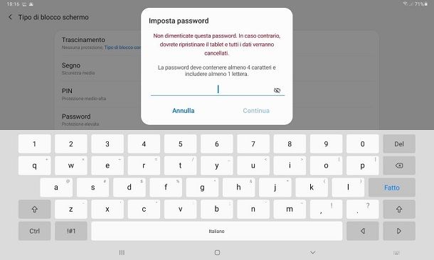 Come sbloccare tablet Samsung con password