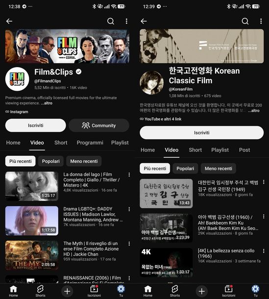 Vedere film gratis sui canali YouTube Android
