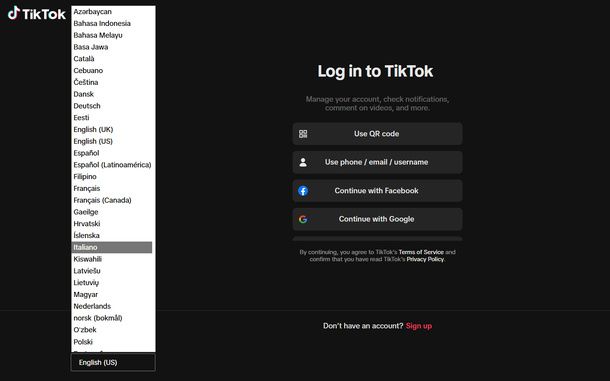 Cambiare lingua app TikTok Windows