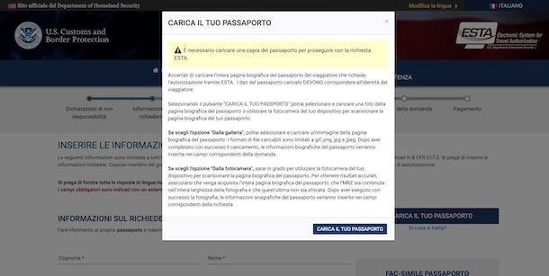Scansionare passaporto per ESTA