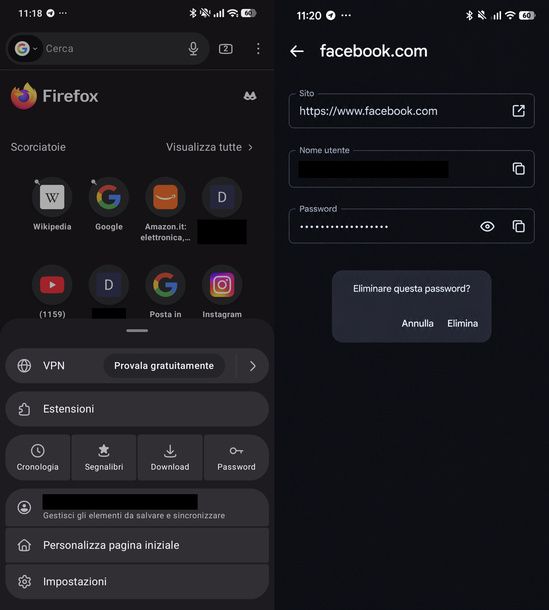 Eliminare password salvate Firefox Android