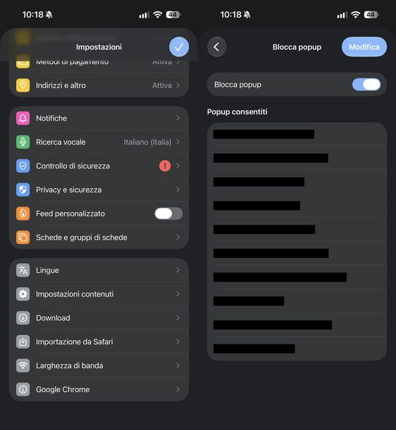 Bloccare i popup su Google Chrome iPhone