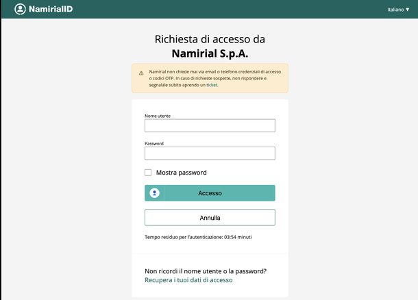 Accesso al portale Namirial ID