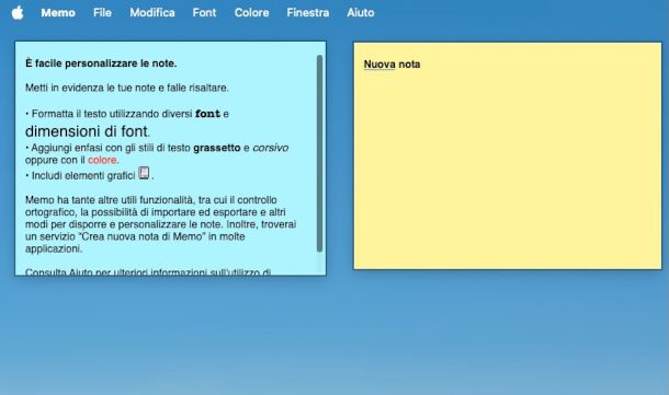 schermata app Memo macOS