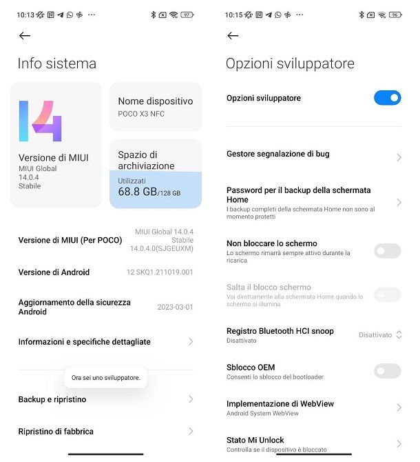 opzioni sviluppatore xiaomi