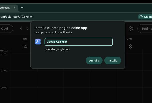 Installare Google Calendar come app