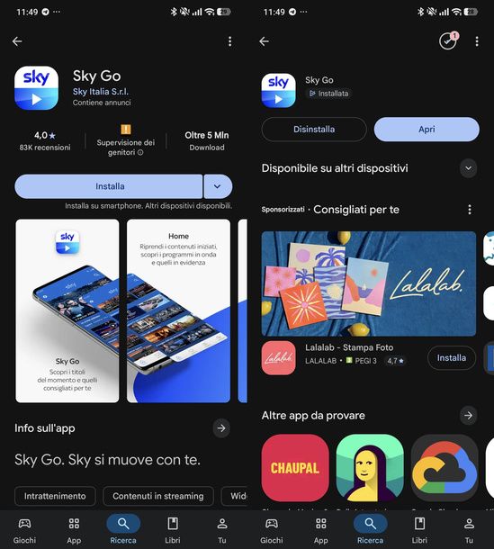 Scaricare Sky Go Play Store Android