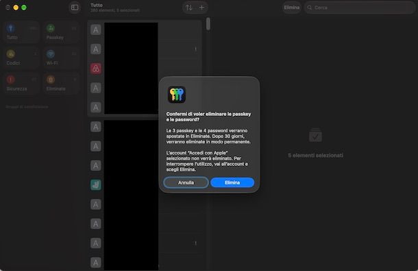 Eliminare password app Password Mac