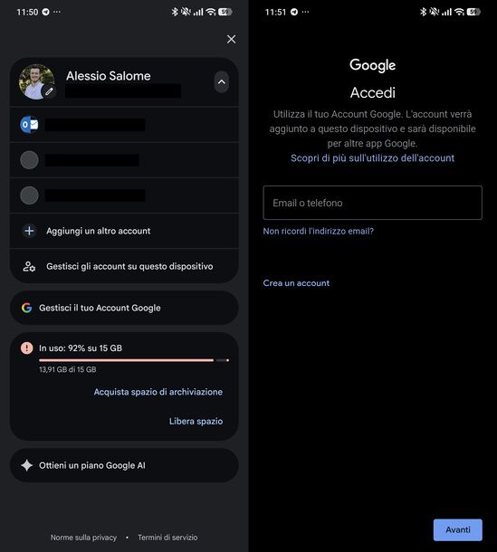 Aggiungere account Google app Gmail Android