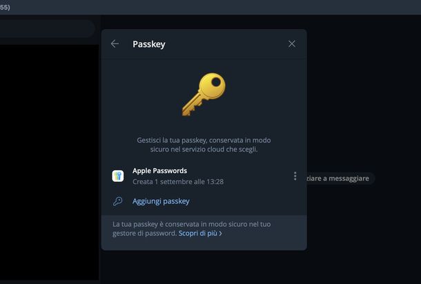 Configurare la Passkey su Telegram PC