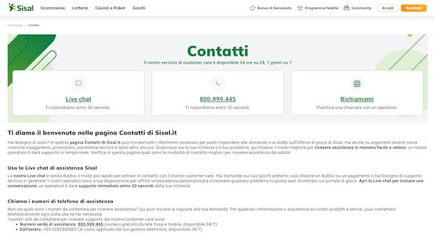 Contatti Sisal
