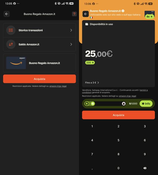 Acquistare buono Amazon Satispay