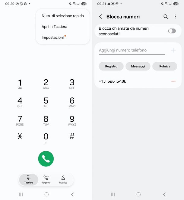 vedere numeri bloccati Samsung